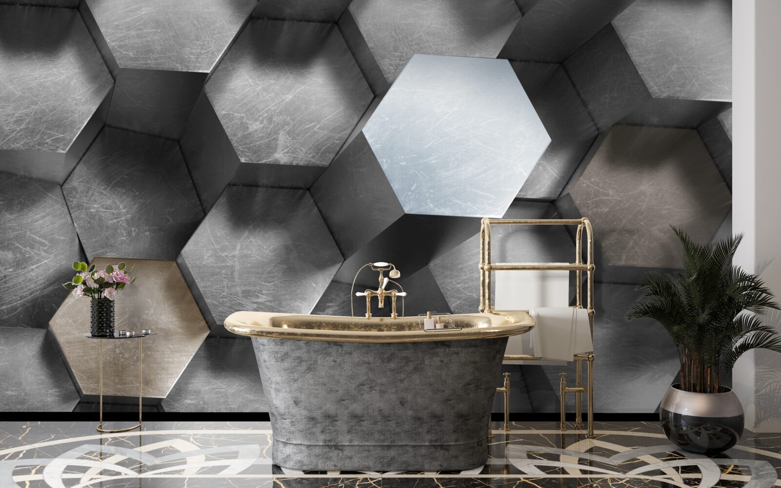 Papier peint cylindres de forme hexagonale qui flottent et sont allongés