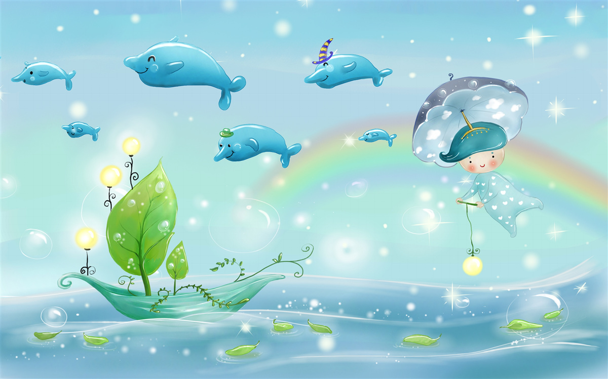 Papier peint des dauphins avec un sourire et un bébé