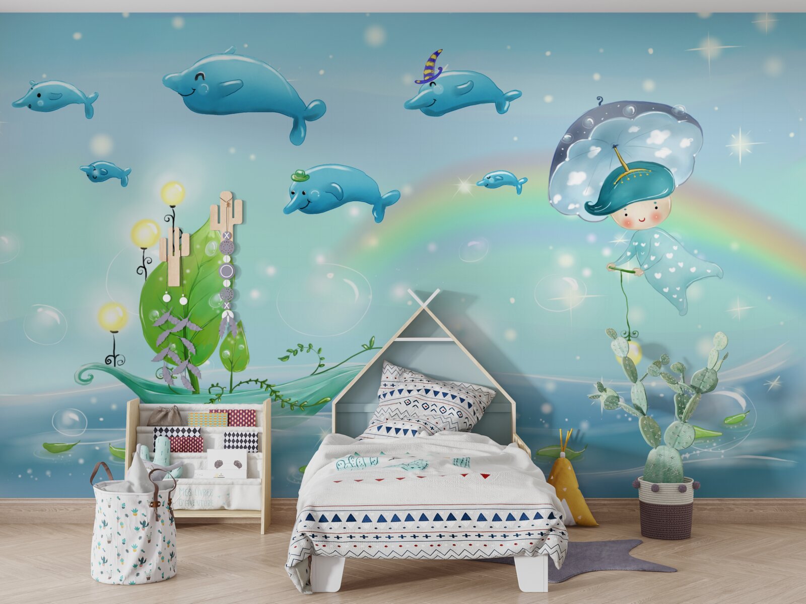 Papier peint des dauphins avec un sourire et un bébé