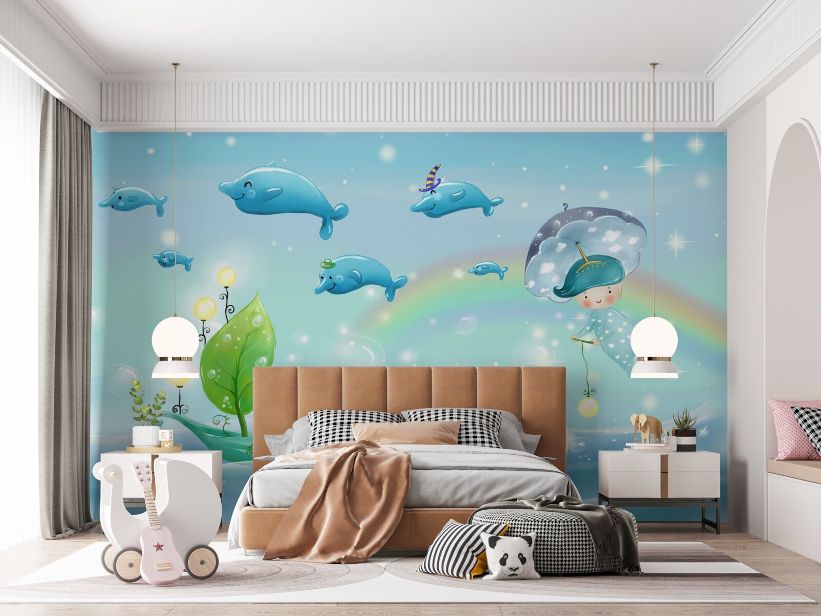 Papier peint des dauphins avec un sourire et un bébé