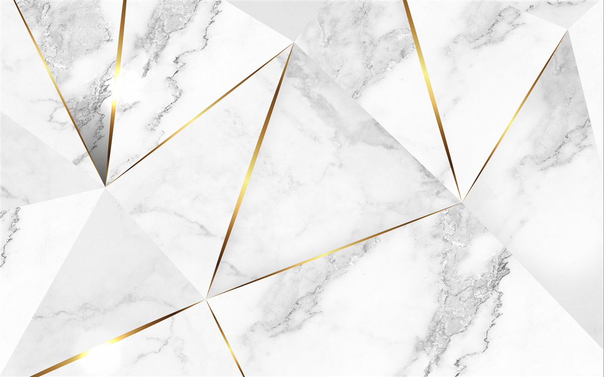 Papier peint triangles avec une bordure dorée sur fond clair