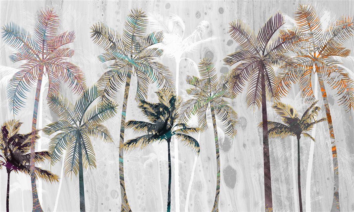 Papier peint pluie torrentielle parmi les palmiers