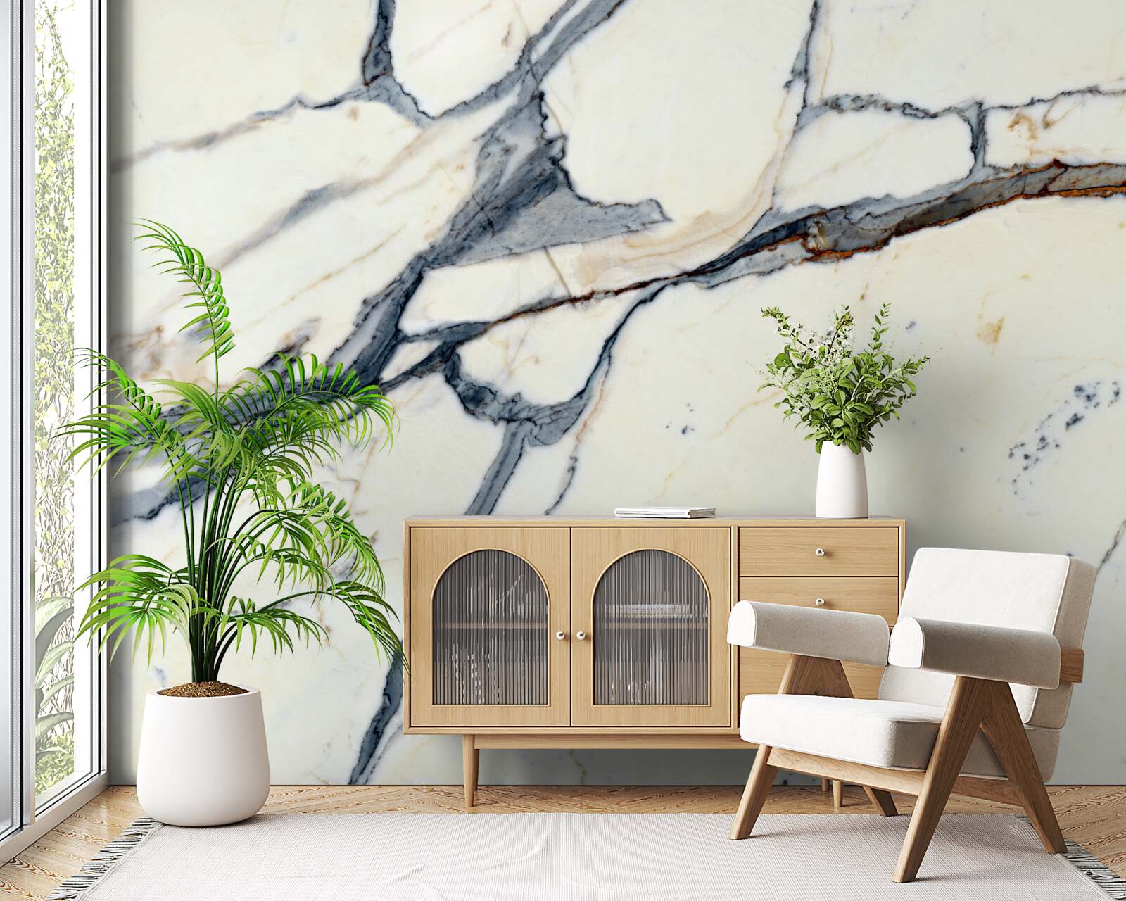 Papier peint marbre clair avec infusions noires