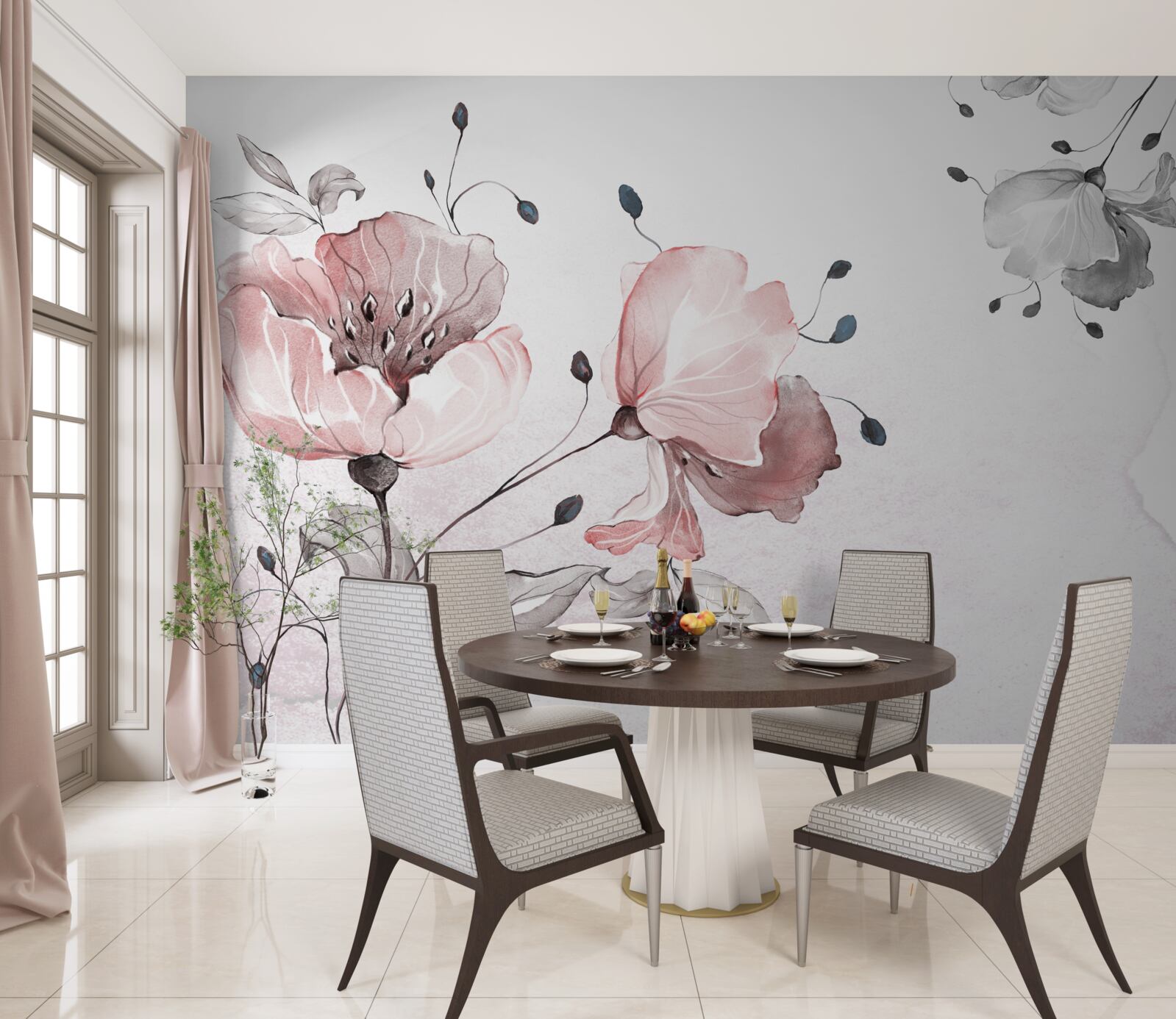 Papier peint des fleurs délicates et gracieuses se balançant dans le vent