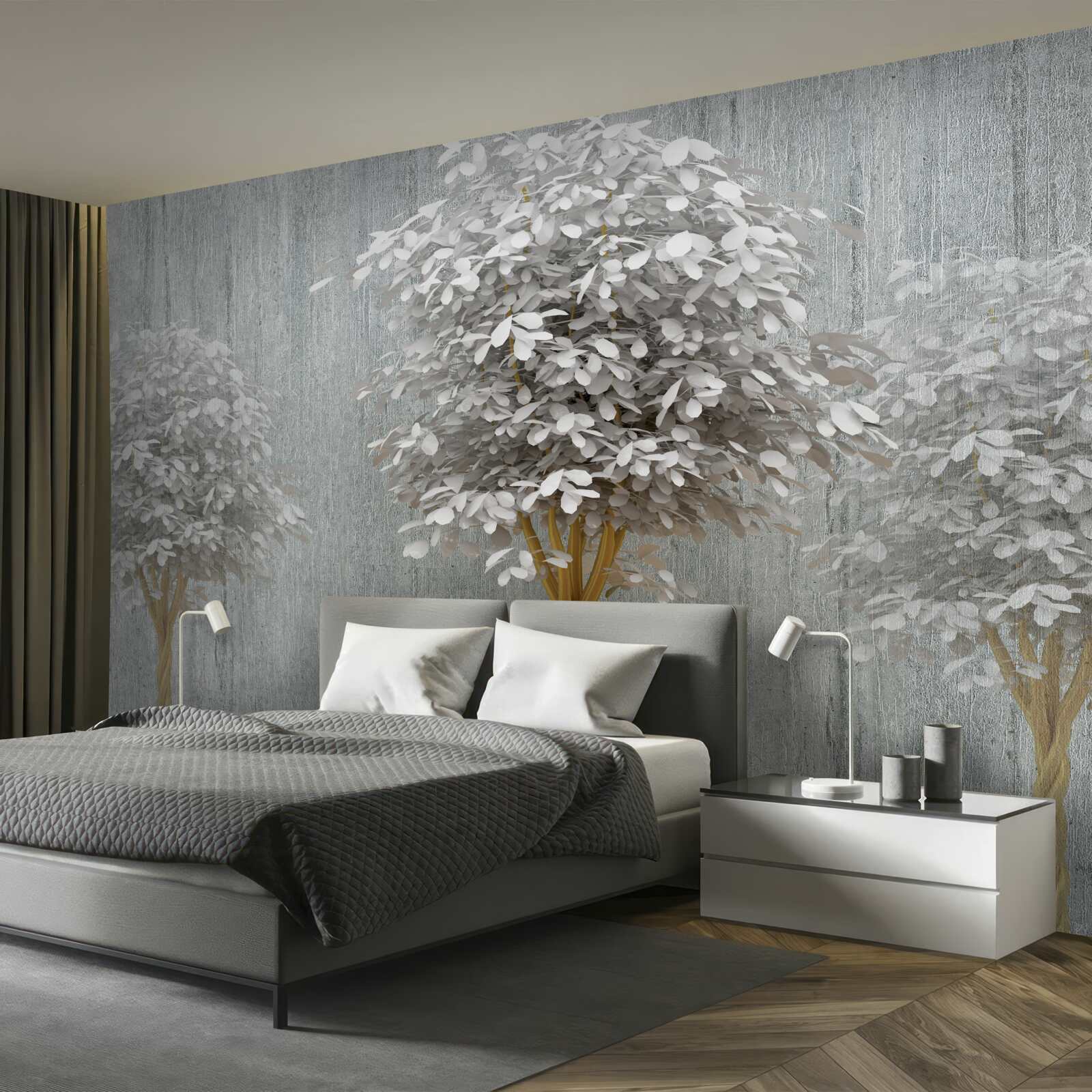 Papier peint des arbres à fleurs d'une blancheur de neige
