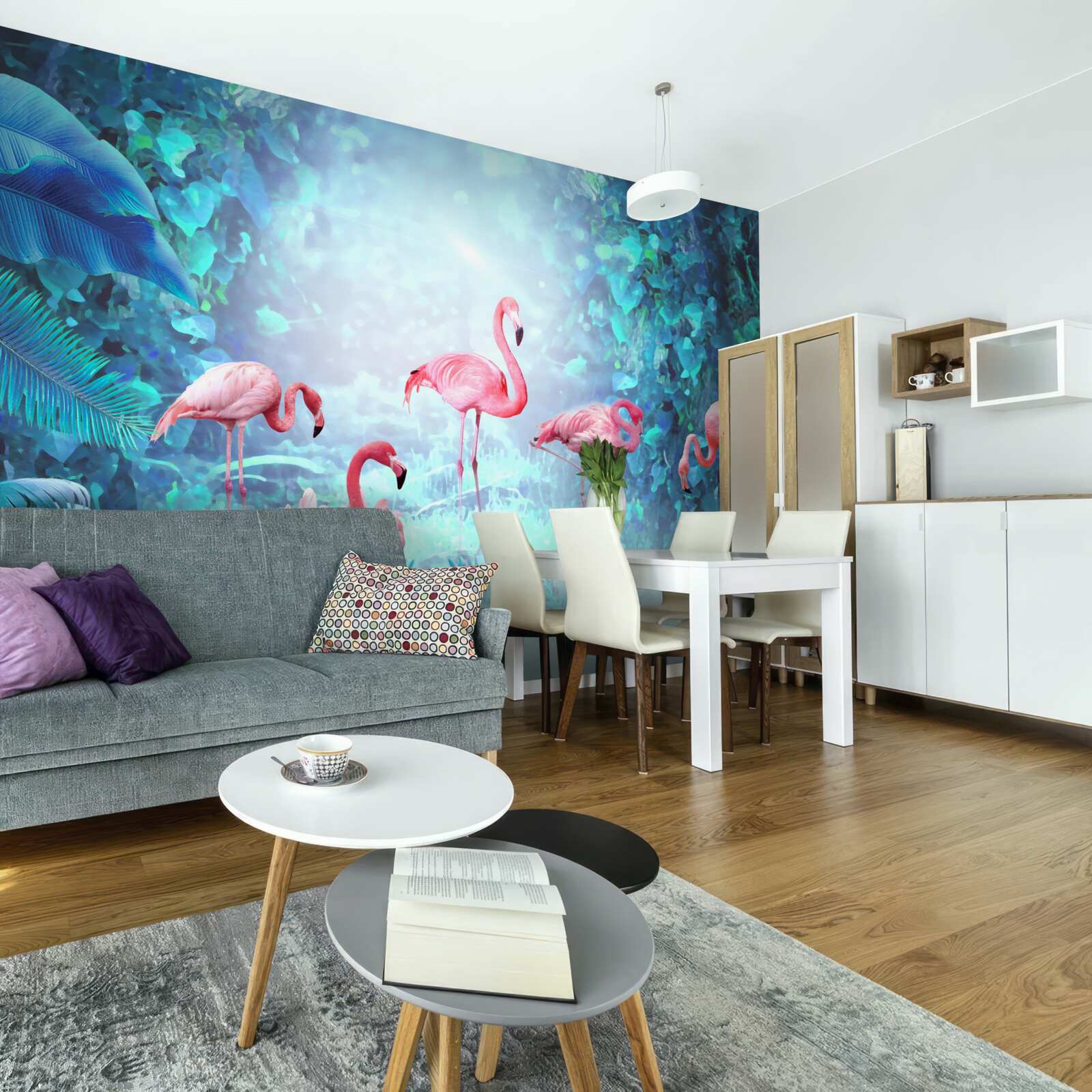 Papier peint flamants roses dans les eaux nocturnes