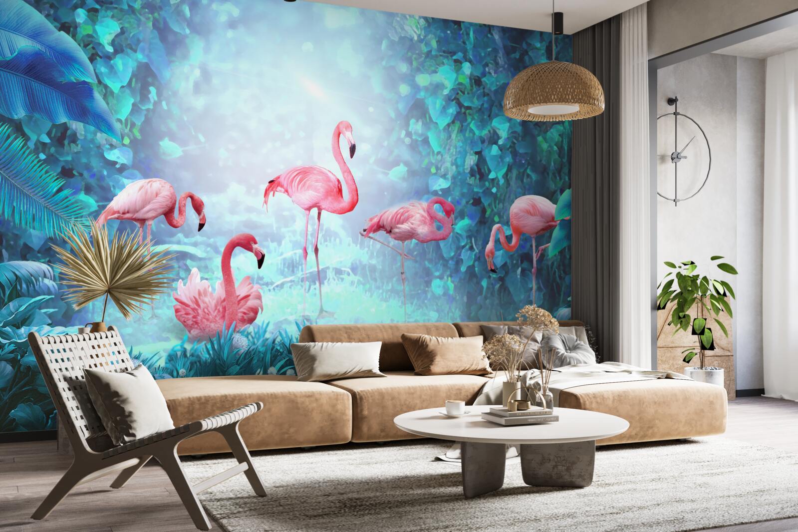 Papier peint flamants roses dans les eaux nocturnes