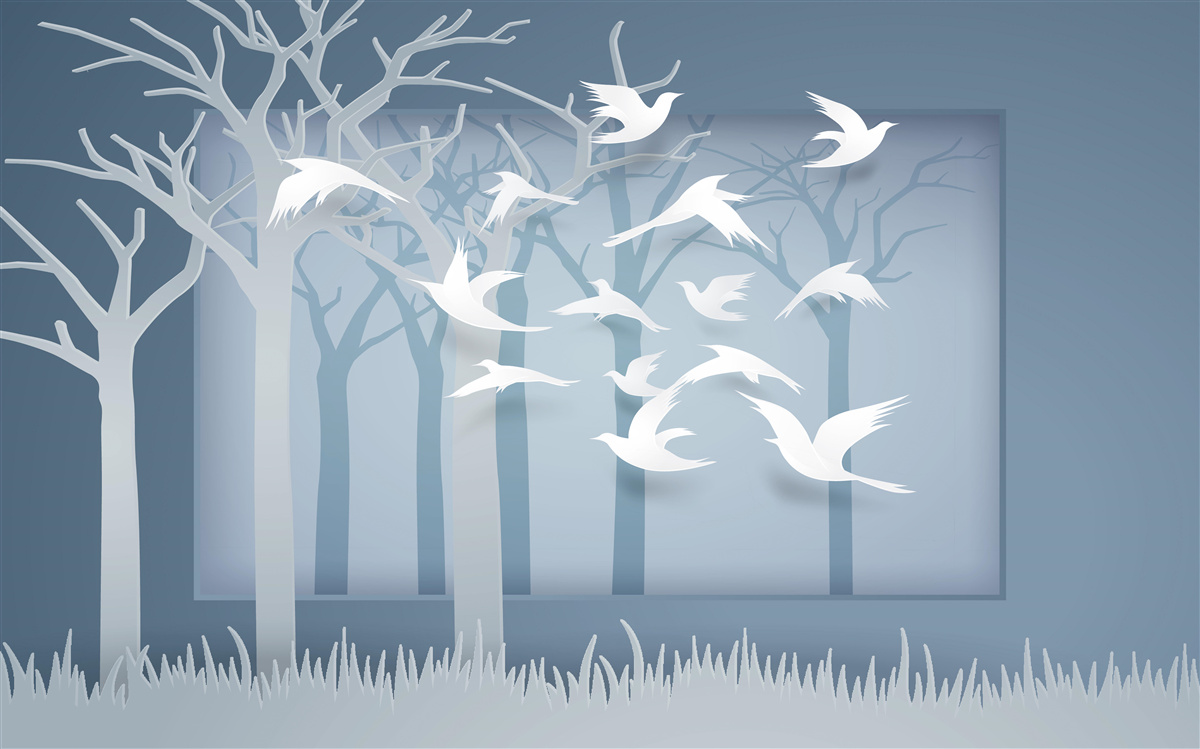Papier peint un groupe d'oiseaux légers traverse le ciel au-dessus du maquis nocturne