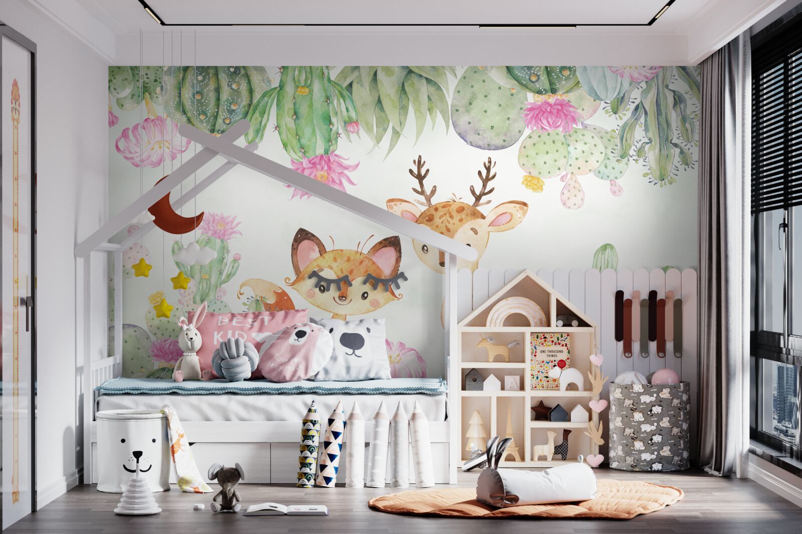 Papier peint petit renard et jeune cerf