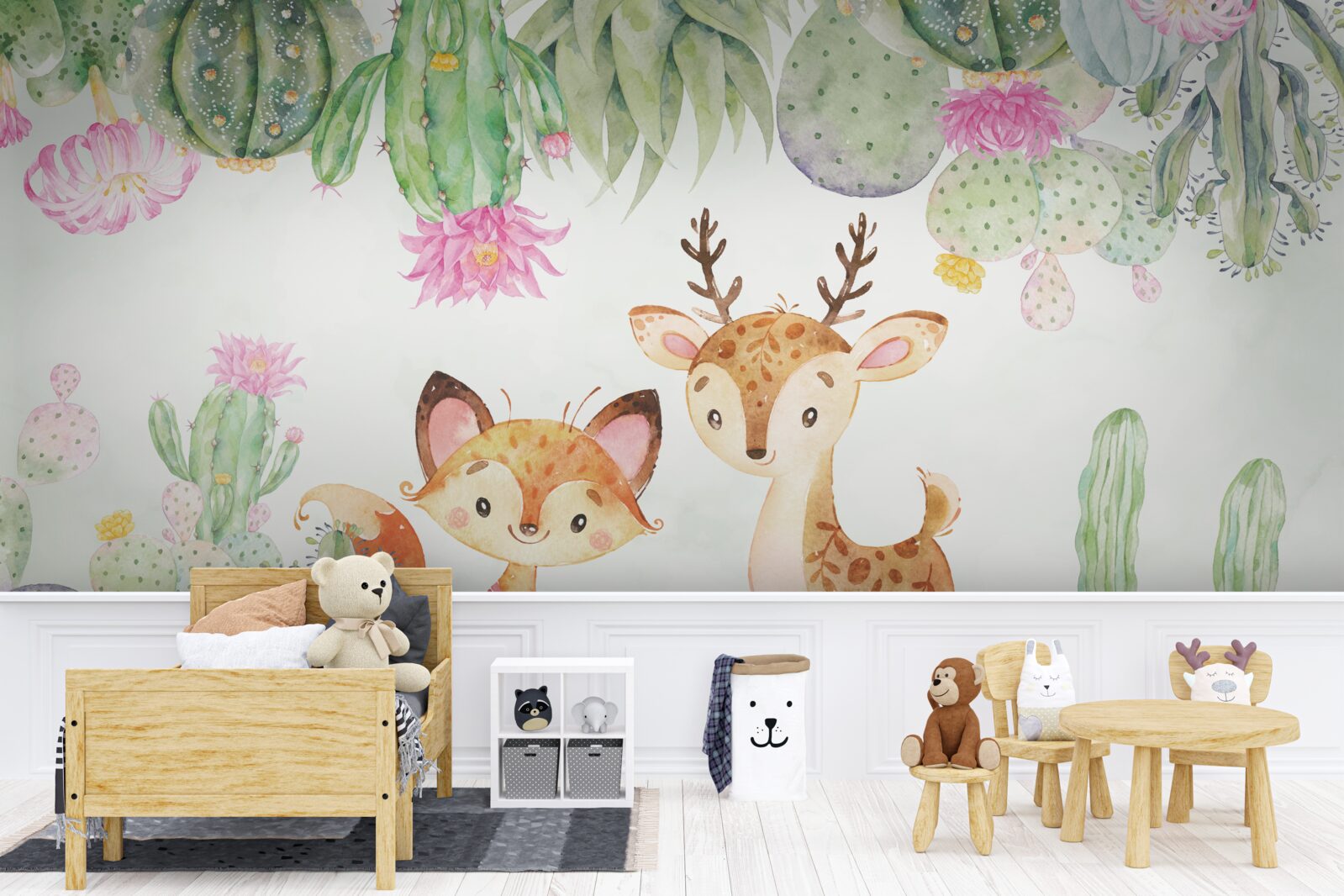Papier peint petit renard et jeune cerf