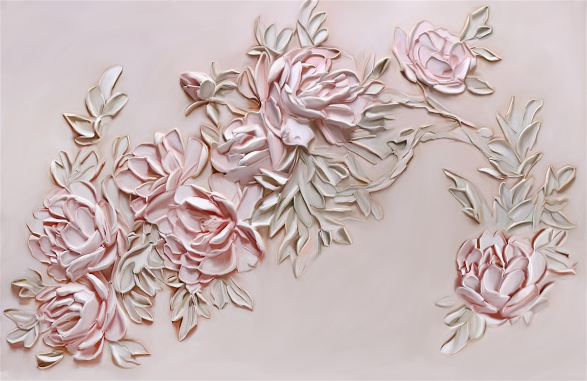 Papier peint feuilles vertes sur une branche de fleurs roses