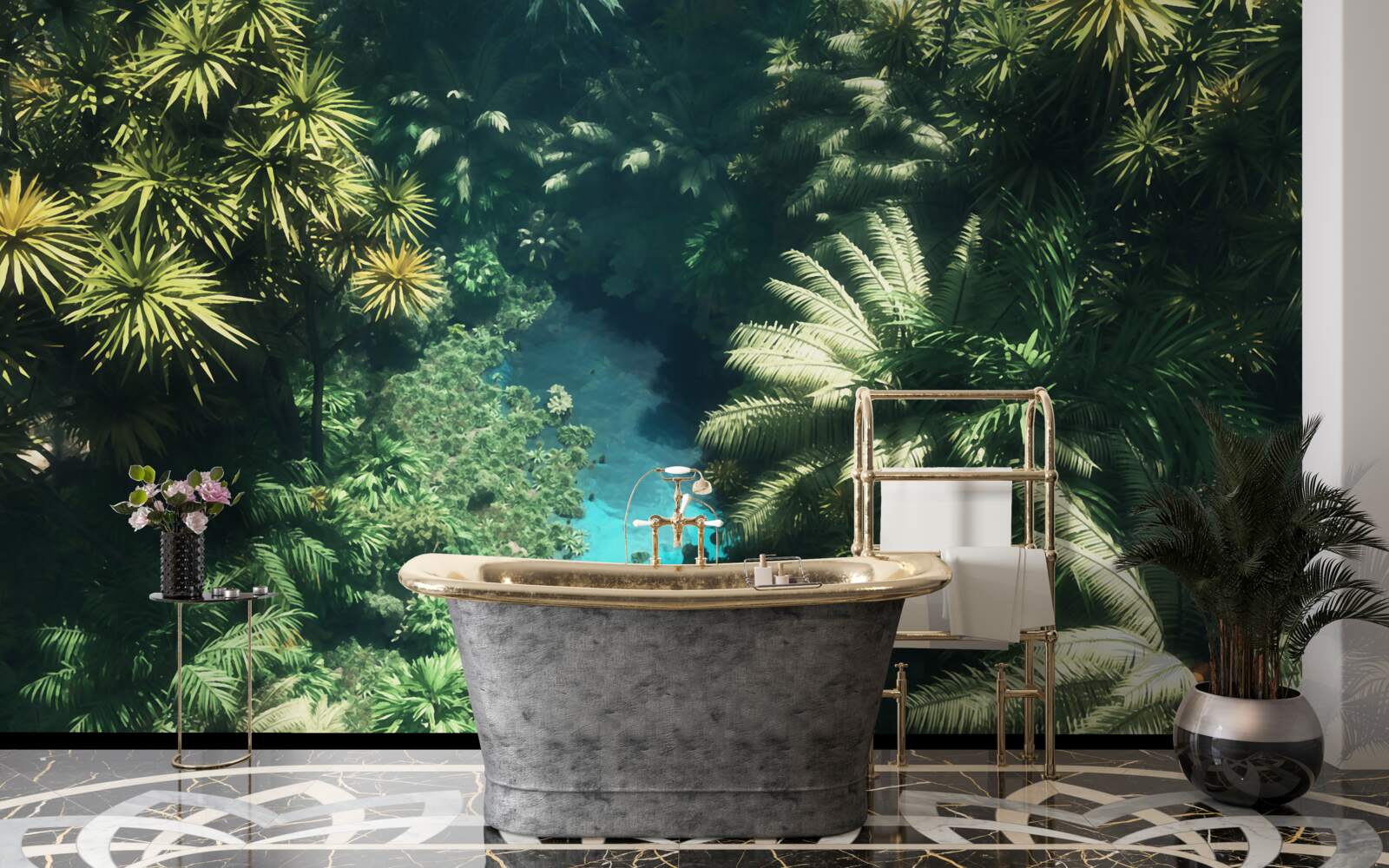 Papier peint ciel nocturne avec plantes tropicales
