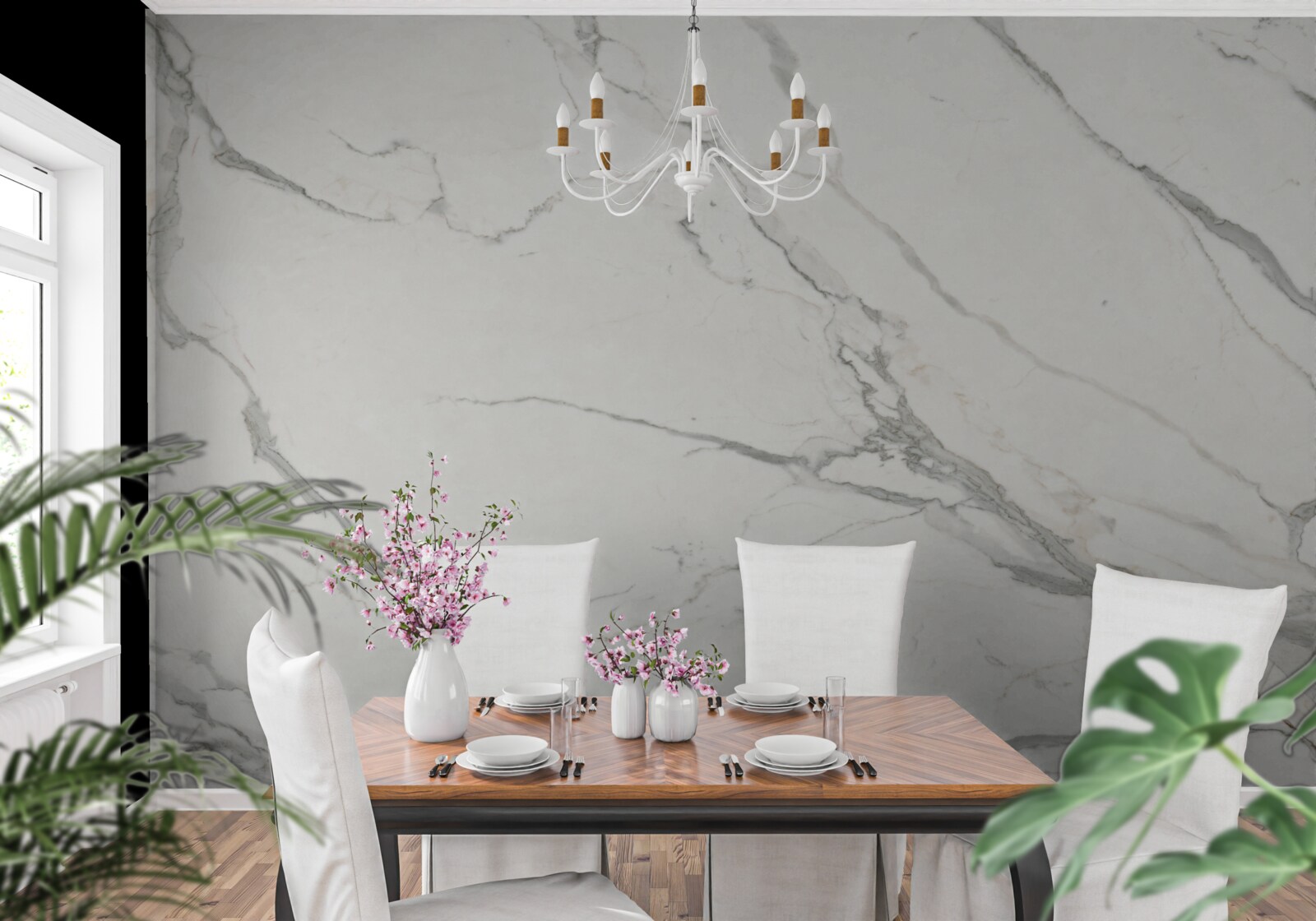Papier peint carreaux de porcelaine blanche avec marquage gris
