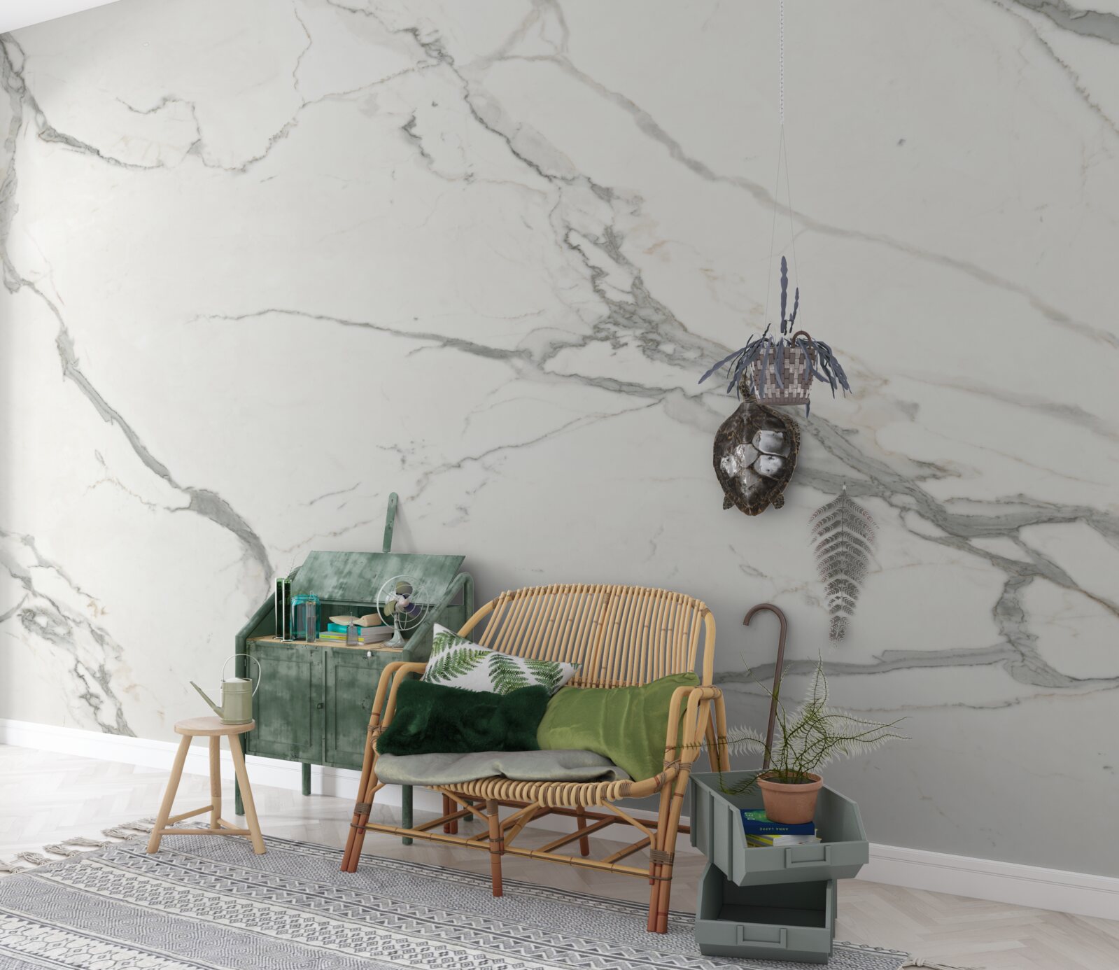 Papier peint carreaux de porcelaine blanche avec marquage gris