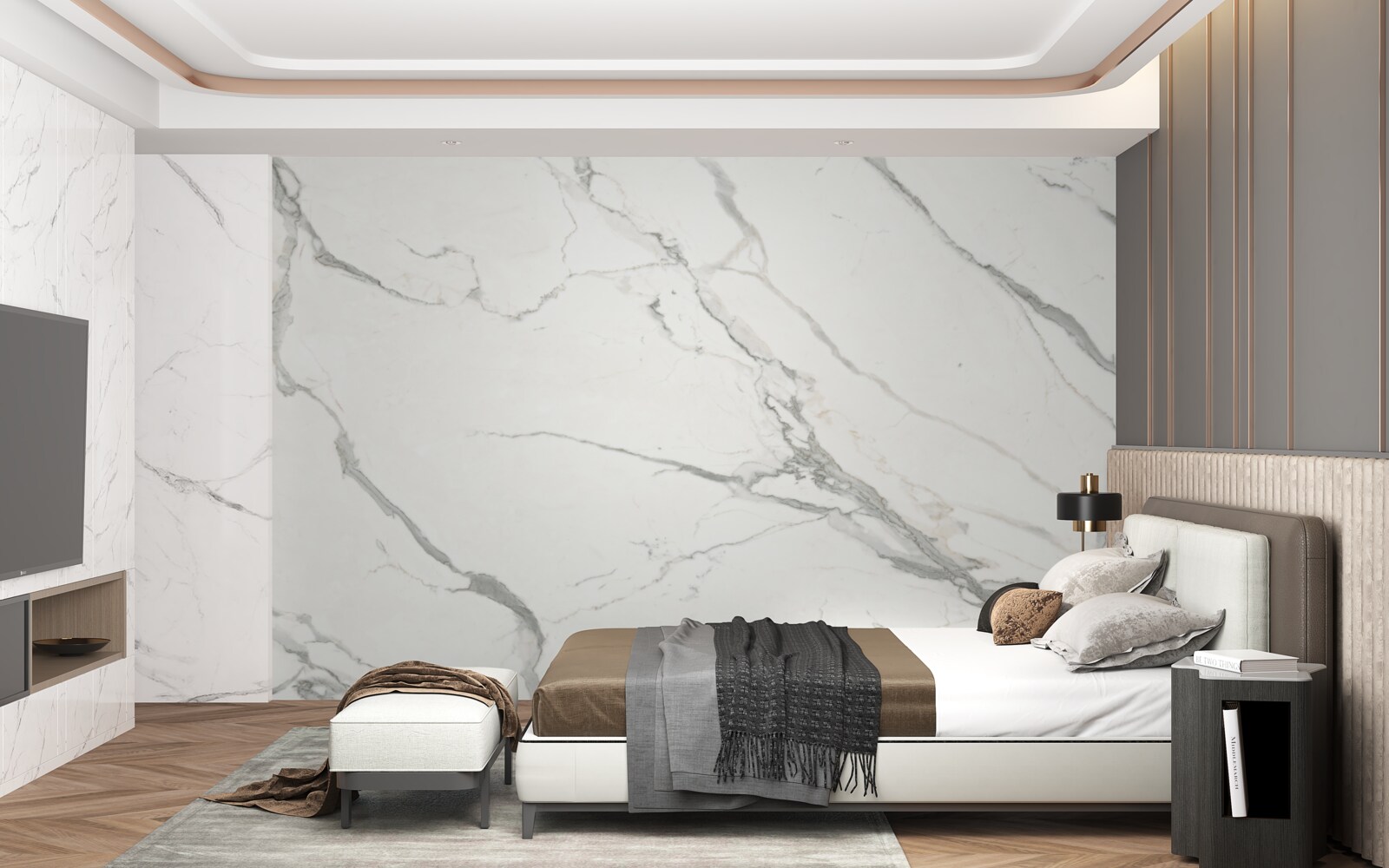 Papier peint carreaux de porcelaine blanche avec marquage gris
