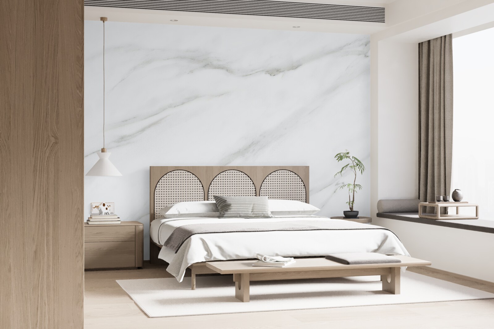 Papier peint Marbre blanc neige avec motifs de vagues grises
