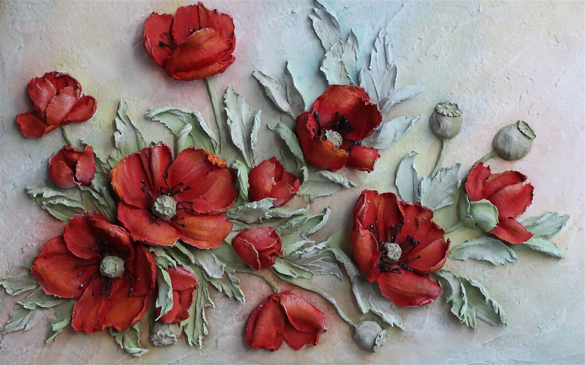 Papier peint coquelicots texturés rouge vif