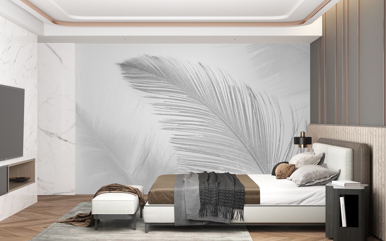 Papier peint deux grandes plumes brillantes