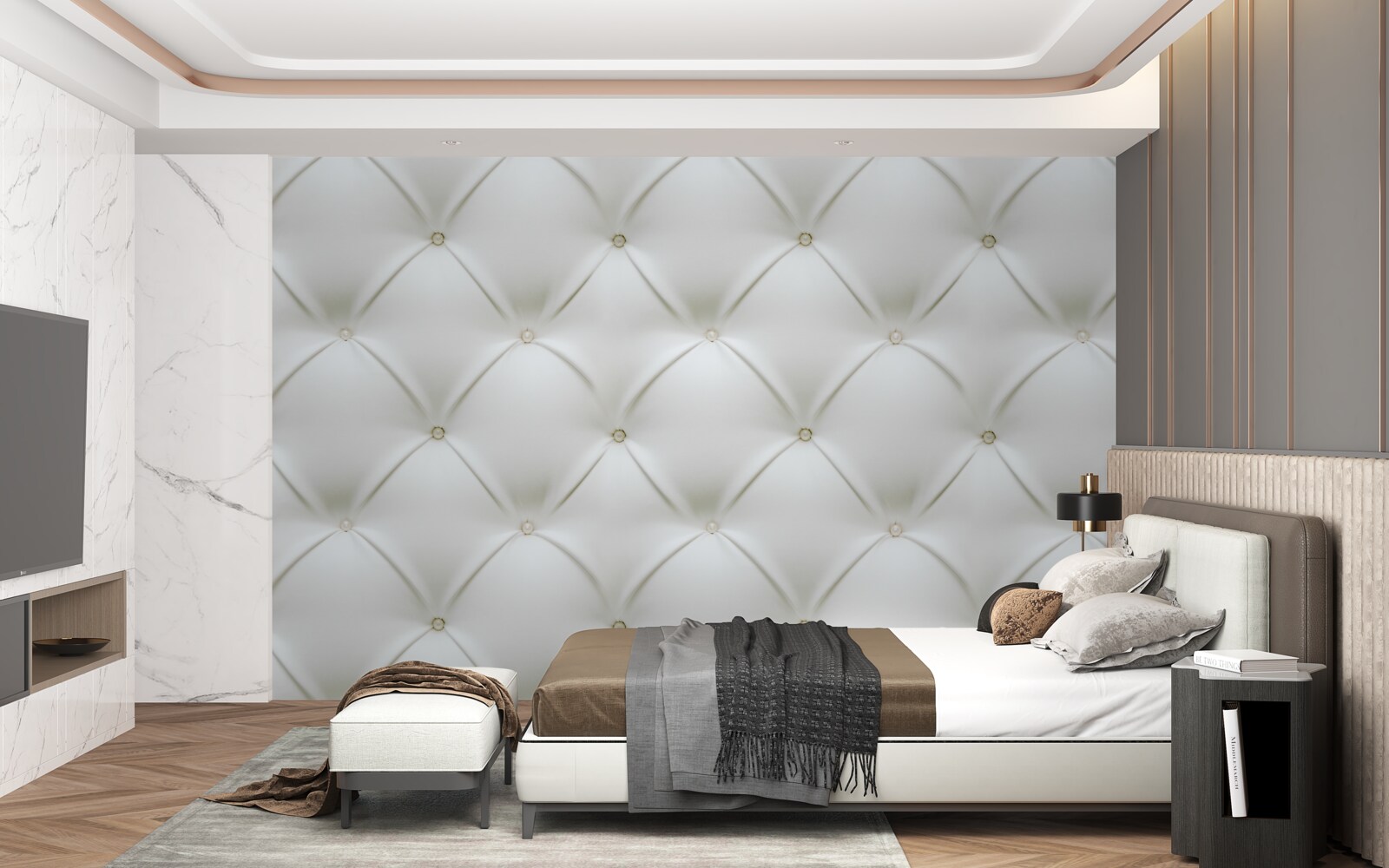 Papier peint Texture avec des perles dorées dans un design tridimensionnel