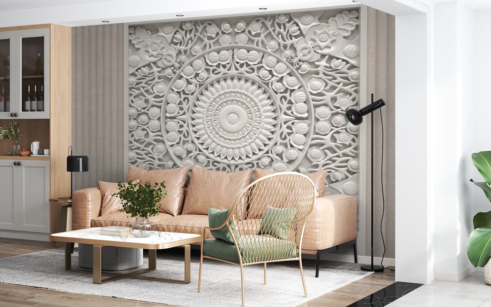 Papier peint volume en relief sur fond gris