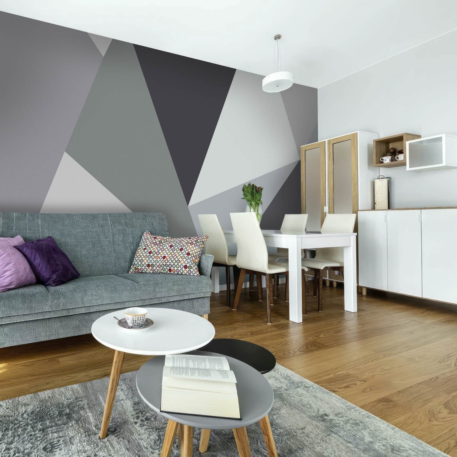 Papier peint triangles gris foncé et gris clair