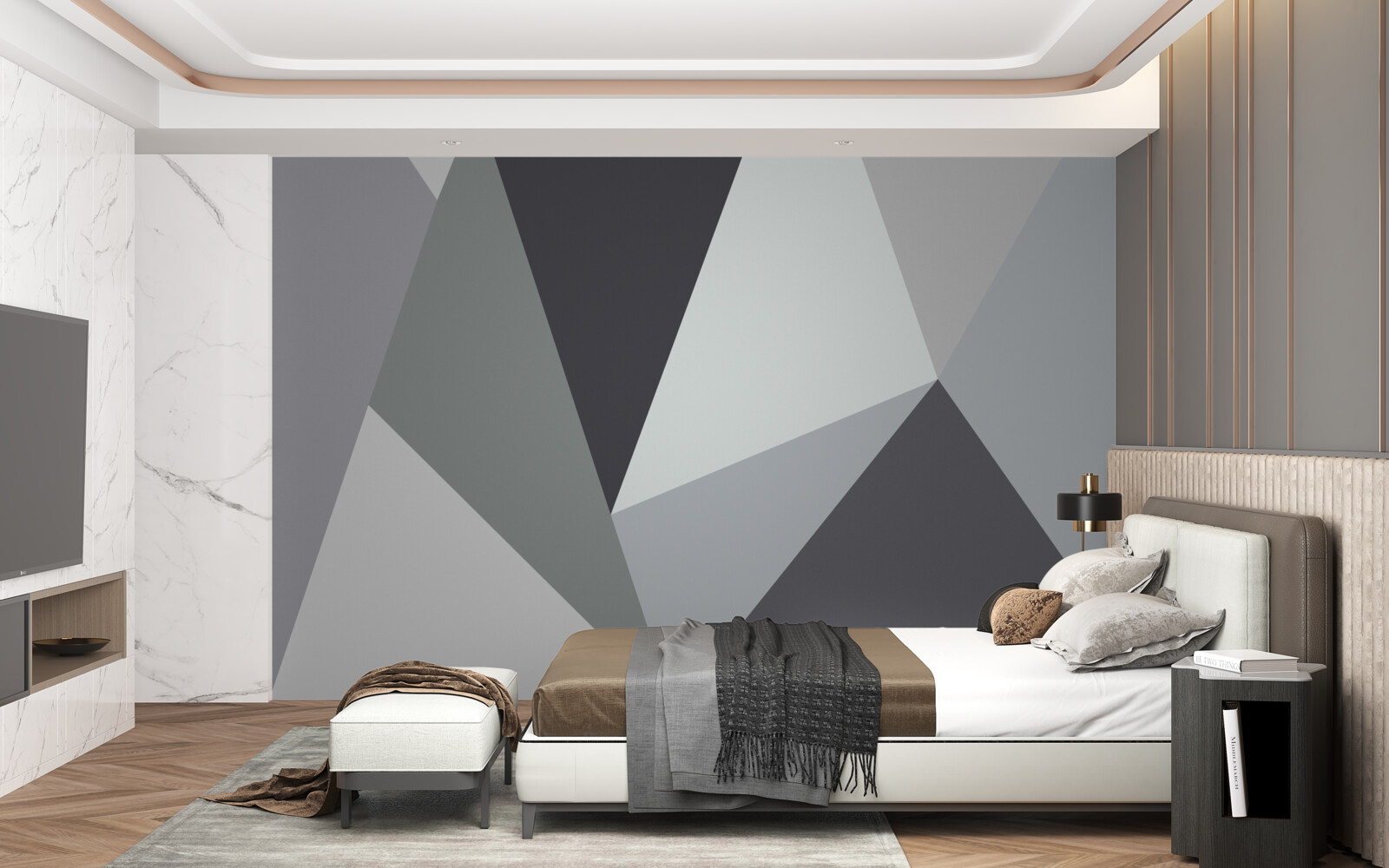 Papier peint triangles gris foncé et gris clair
