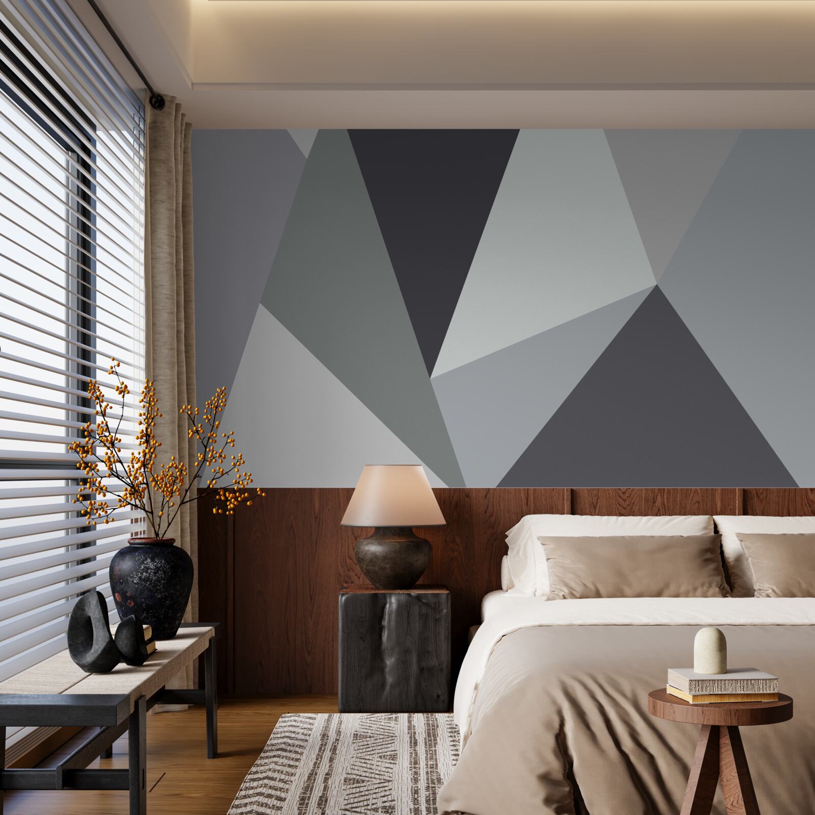 Papier peint triangles gris foncé et gris clair