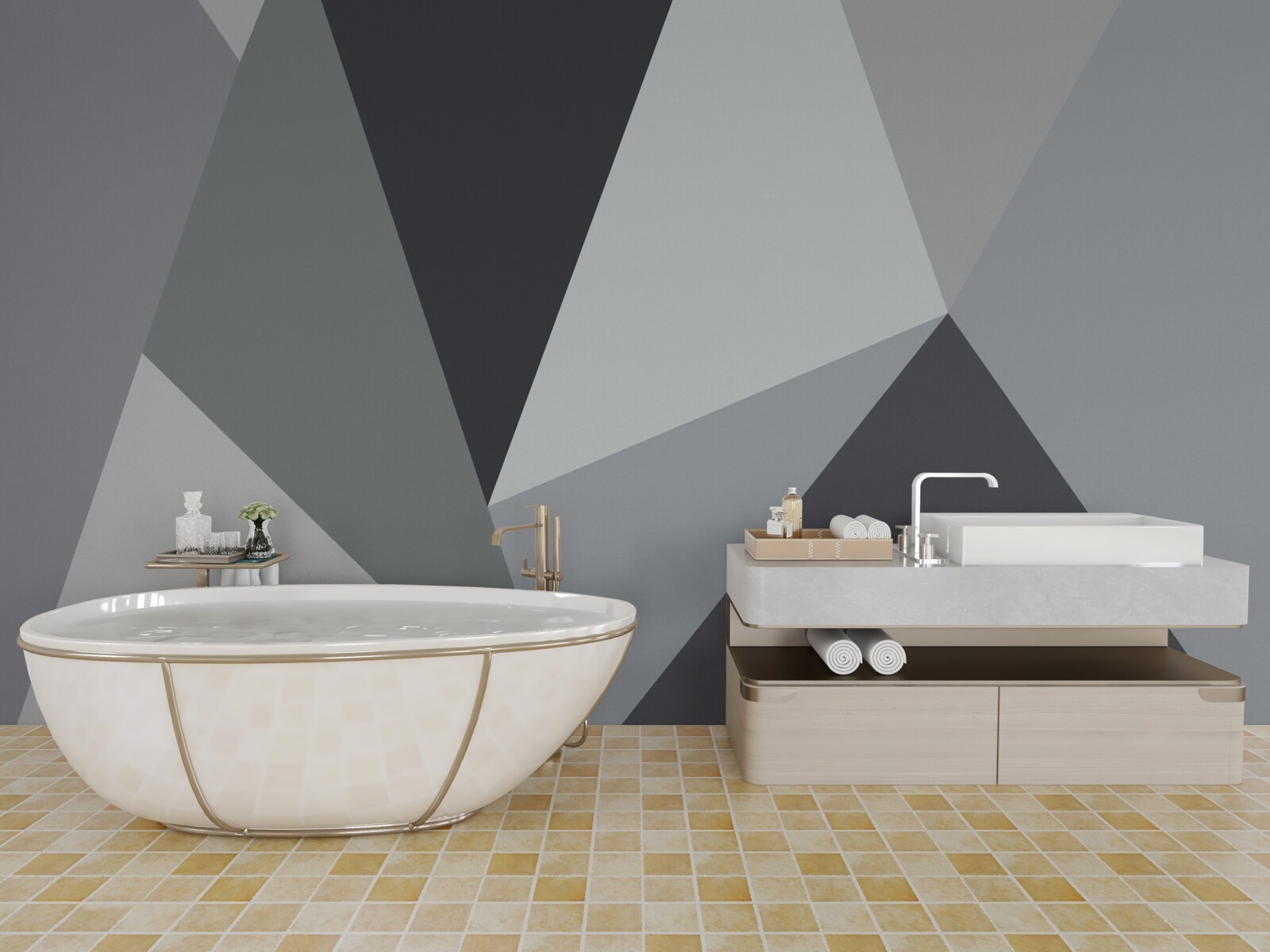 Papier peint triangles gris foncé et gris clair