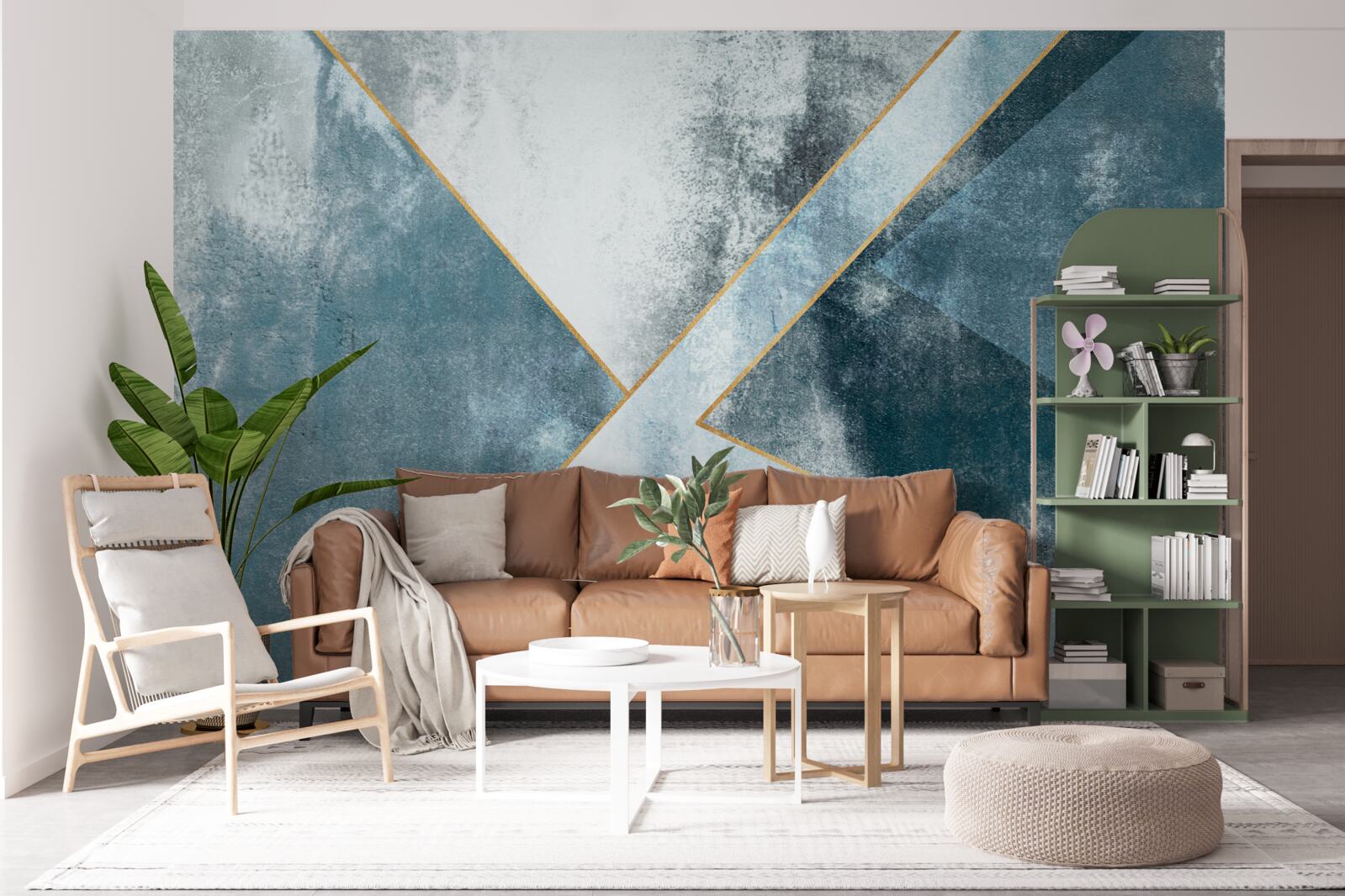 Papier peint marbre bleu avec bords dorés
