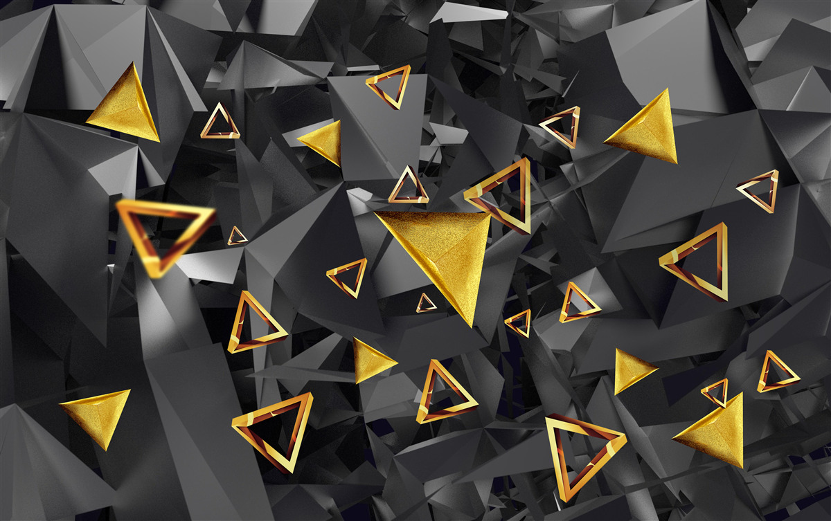 Papier peint des triangles dorés s'élevant dans l'obscurité