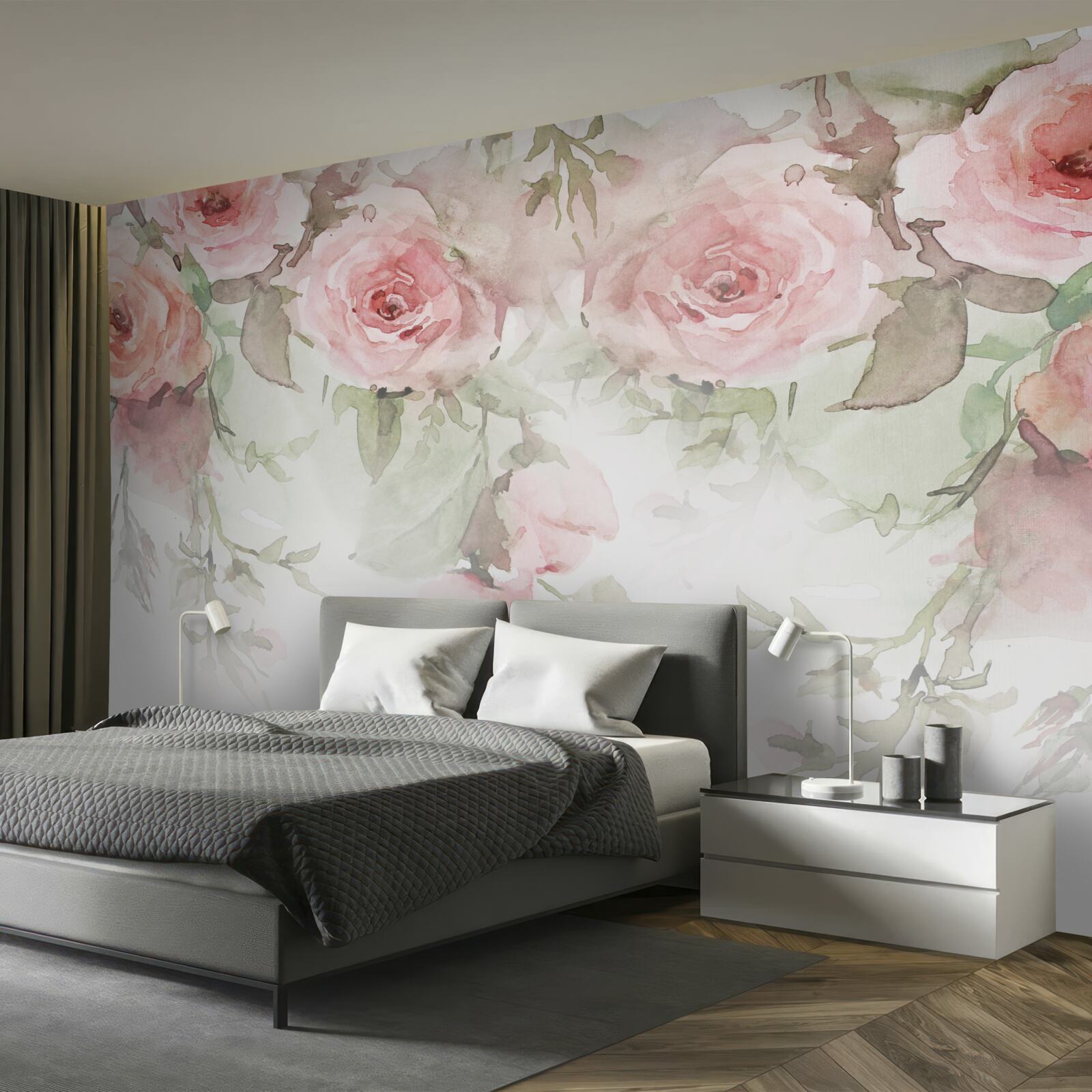 Papier peint d'énormes fleurs roses pendent