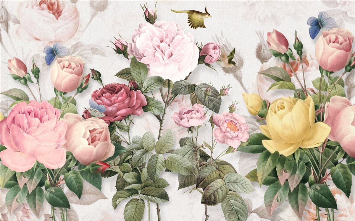 Papier peint un mélange explosif de verts et de fleurs d'été