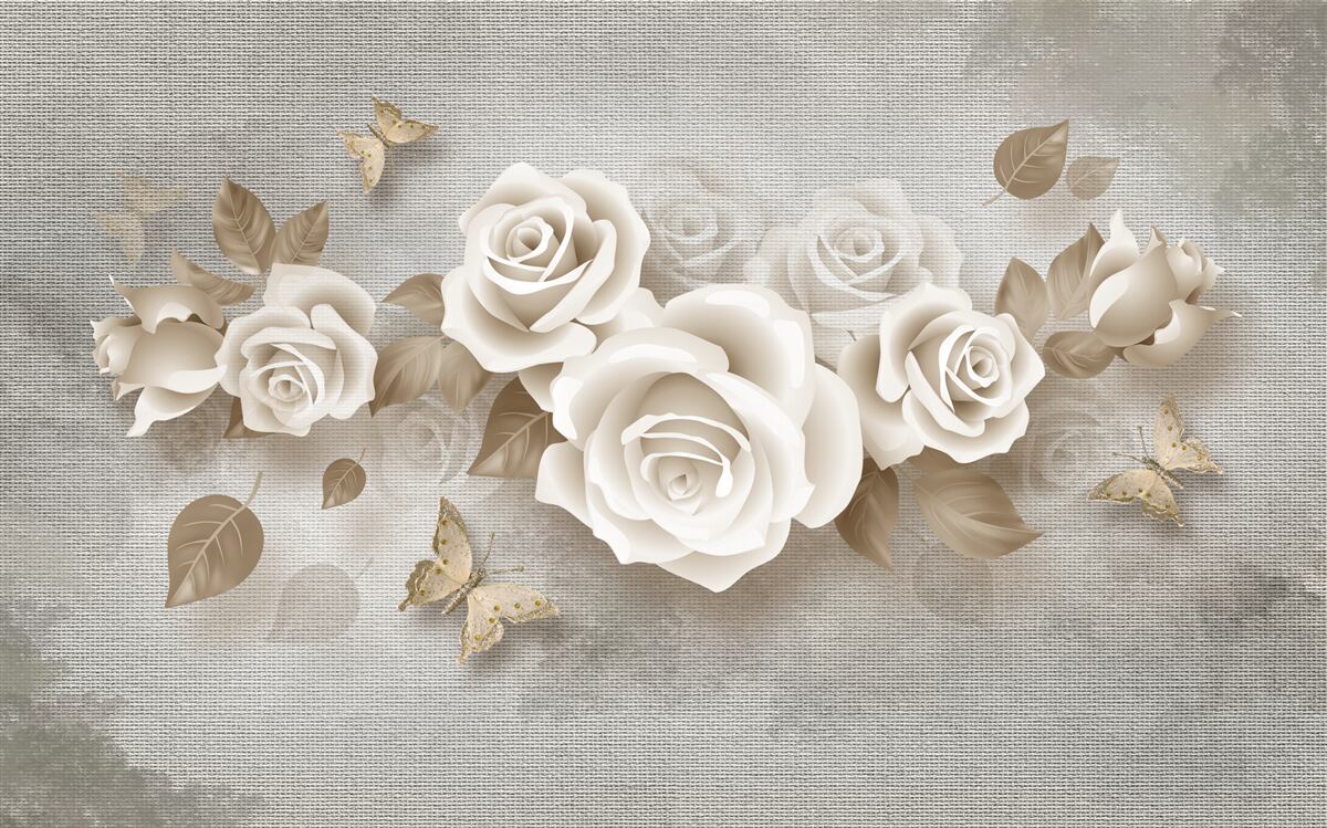 Papier peint gracieuse tige de rose de couleur ivoire