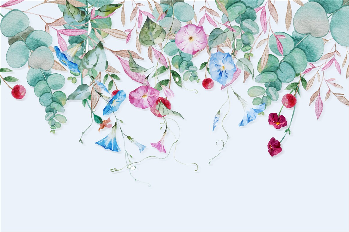Papier peint verdure multicolore suspendue, pleine de fleurs