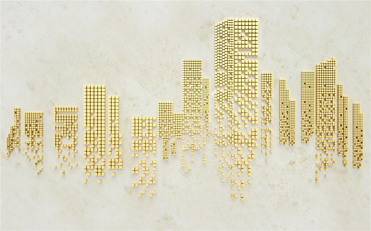 Papier peint cube d'or plat