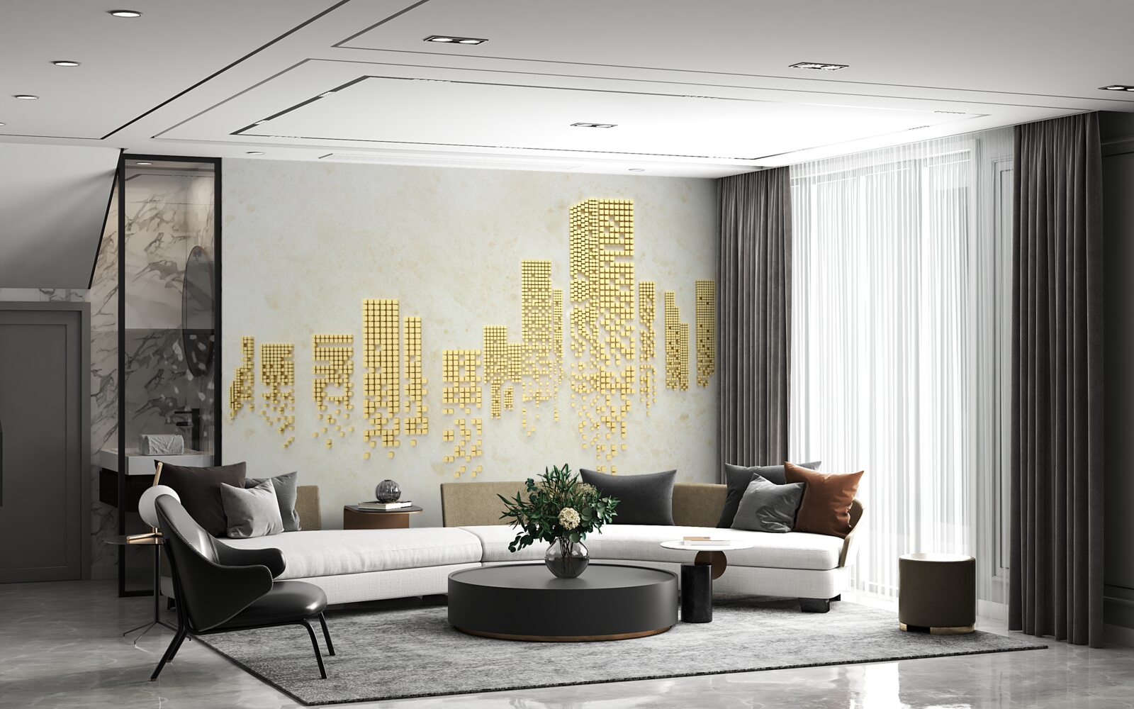 Papier peint cube d'or plat