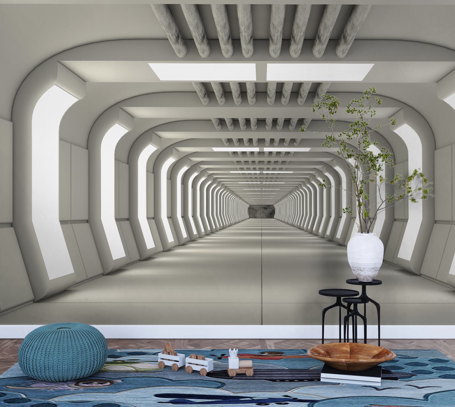 Papier peint couloir éclairé sans fin dans le style futuriste