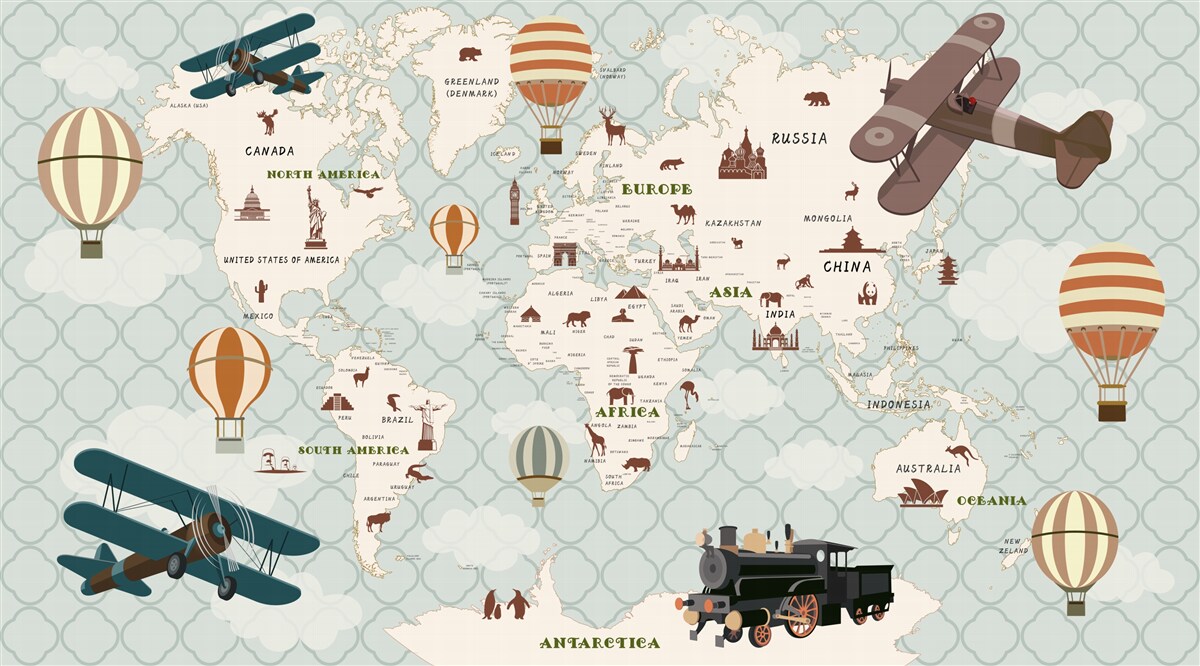 Papier peint carte du monde pour enfants