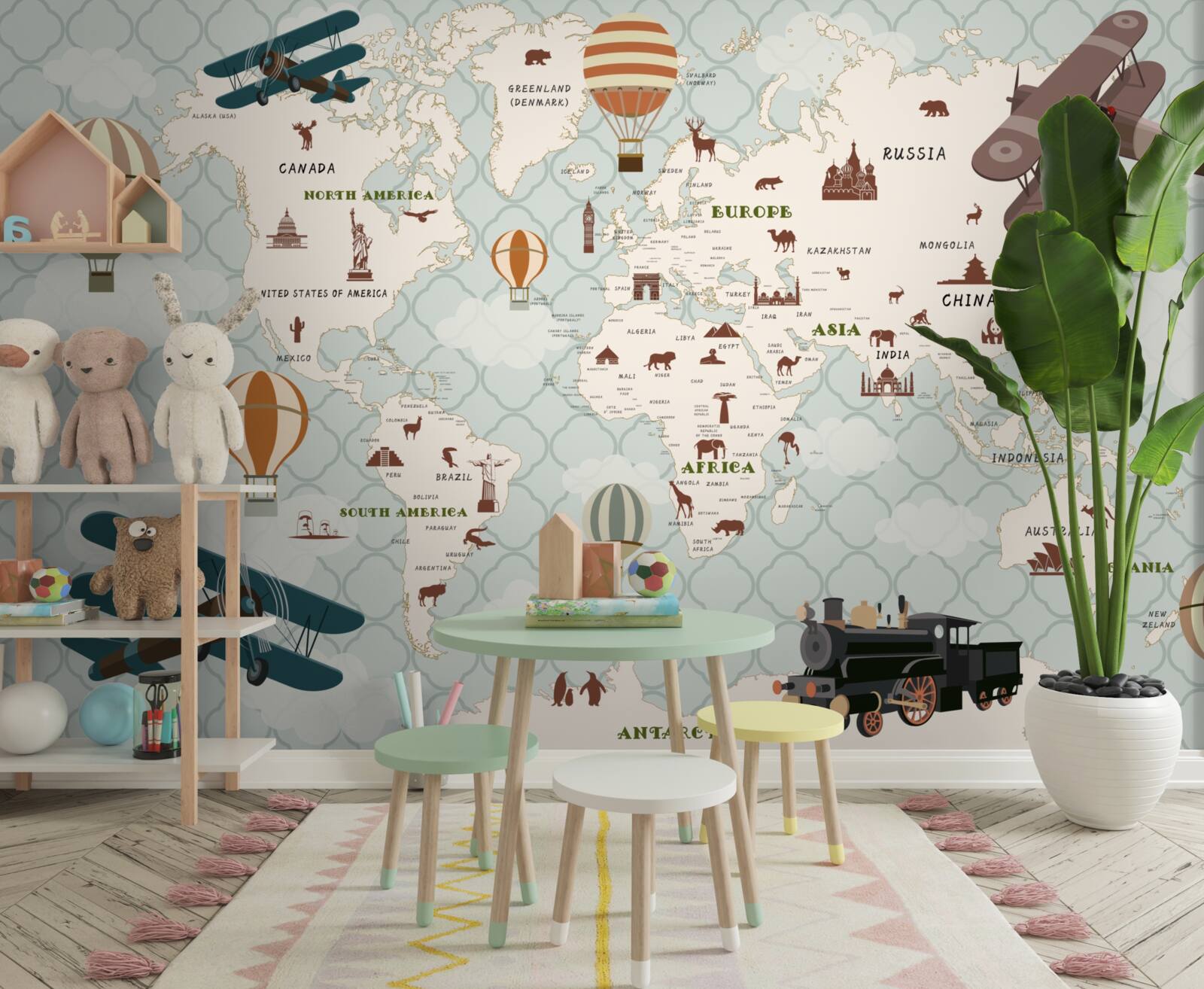 Papier peint carte du monde pour enfants