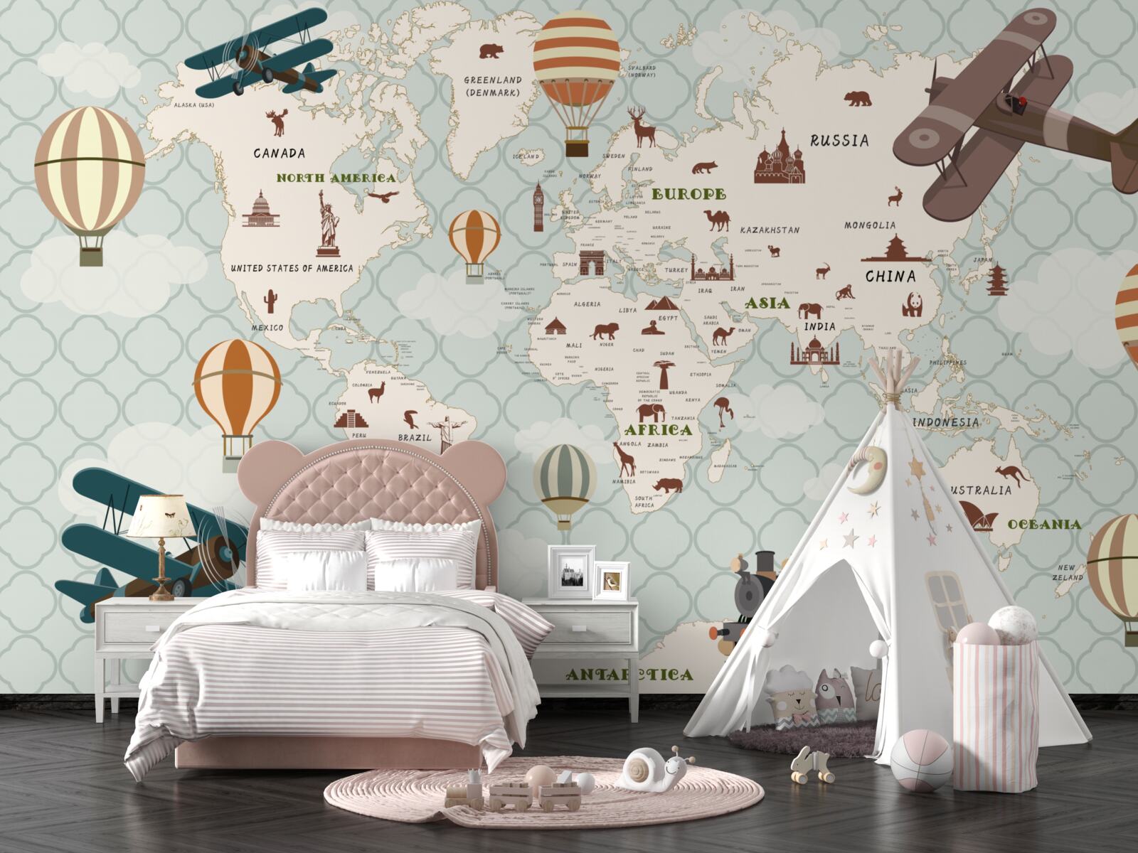 Papier peint carte du monde pour enfants