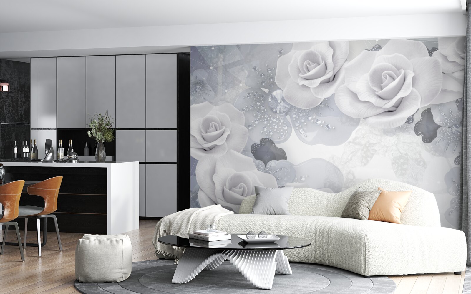 Papier peint ensemble de fleurs blanches sur fond bleu