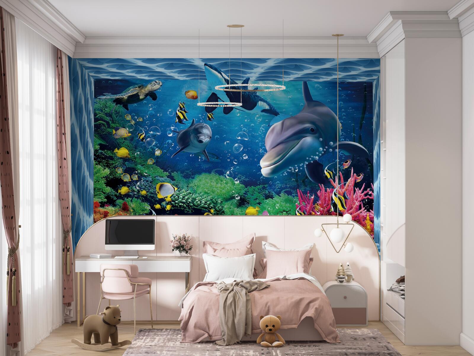 Papier peint monde sous-marin avec les dauphins