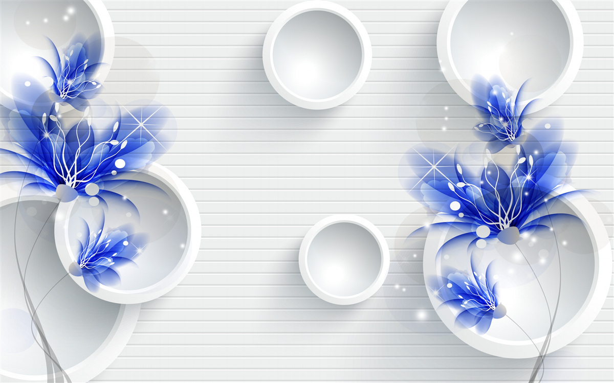 Papier peint bourgeons bleus sur un fond abstrait avec des cercles