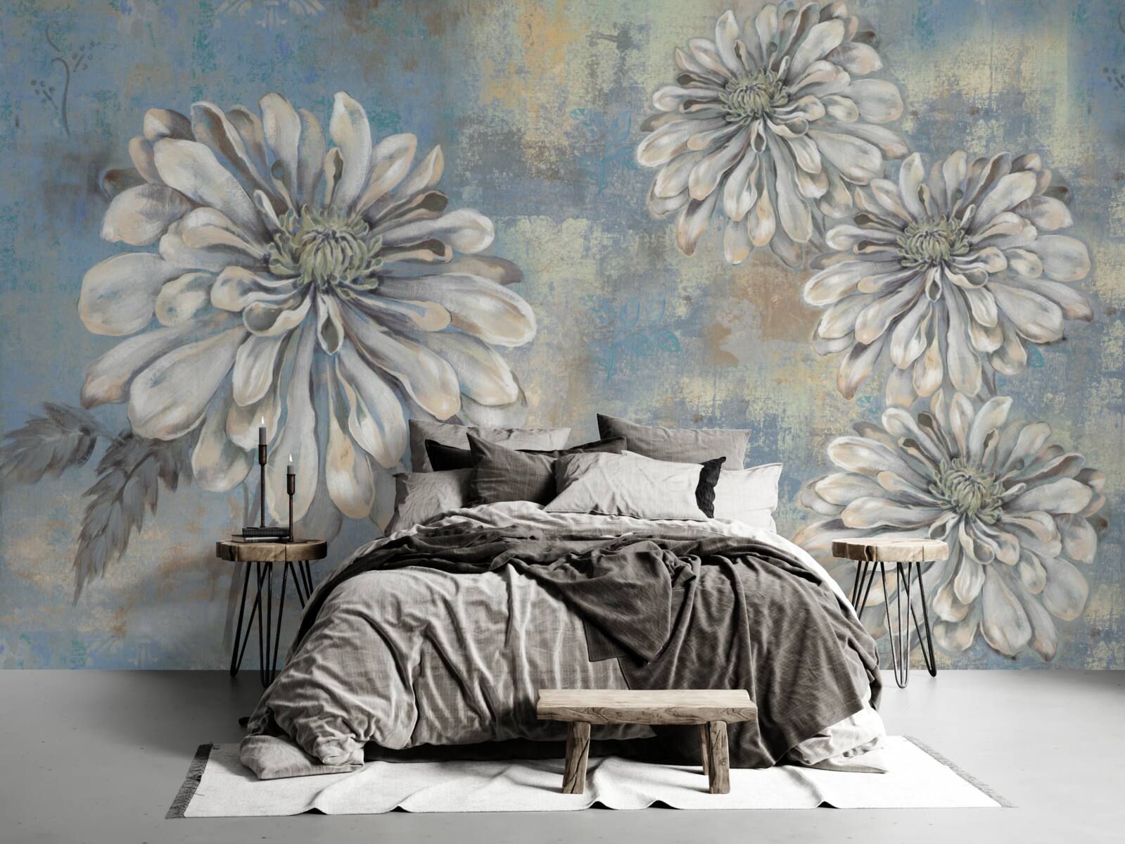 Papier peint des asters blancs comme neige, de la taille d'une pluie, se déversent à l'arrière-plan