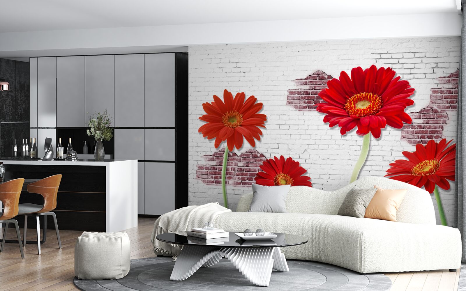 Papier peint gerberas rouges élégants