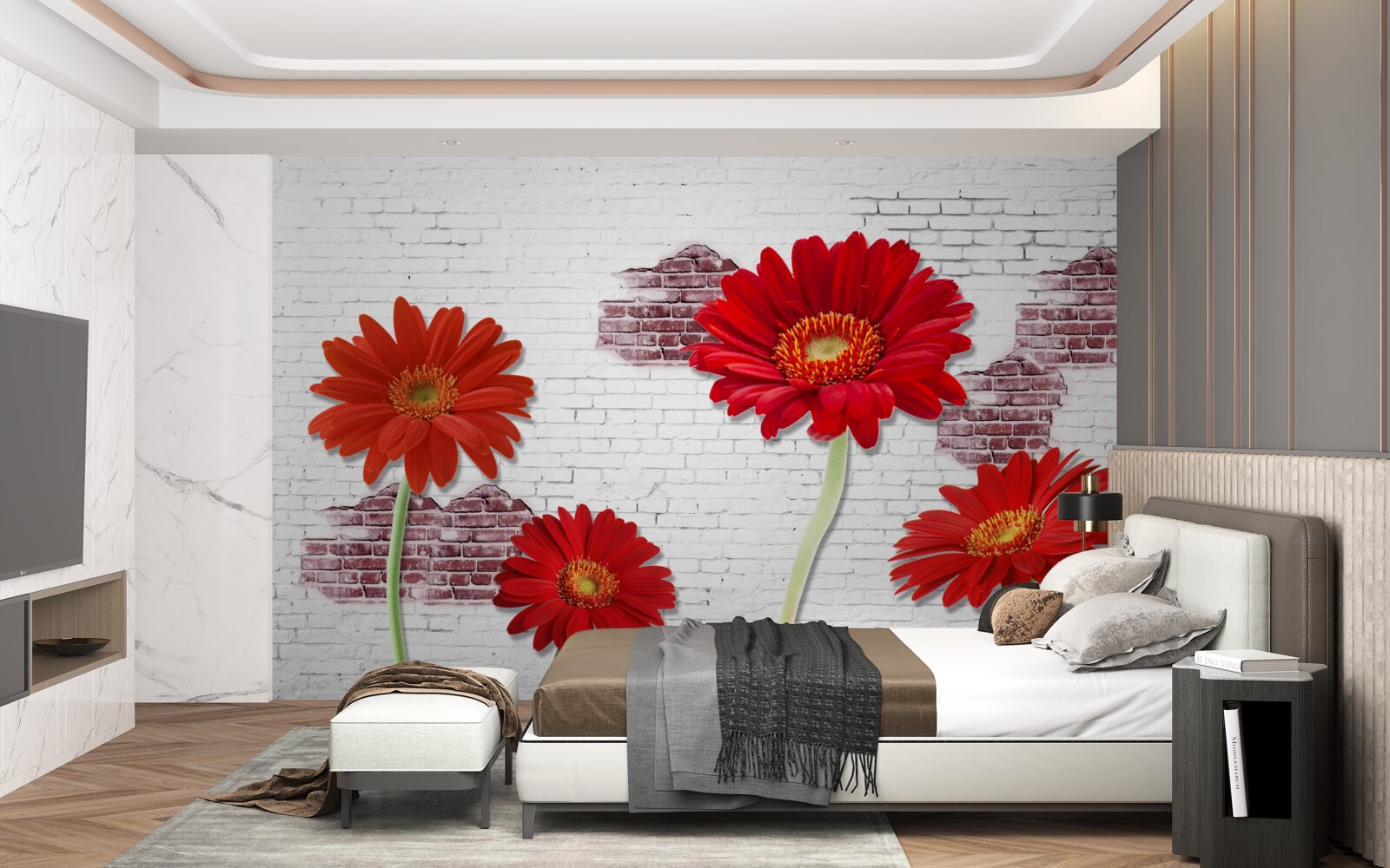 Papier peint gerberas rouges élégants