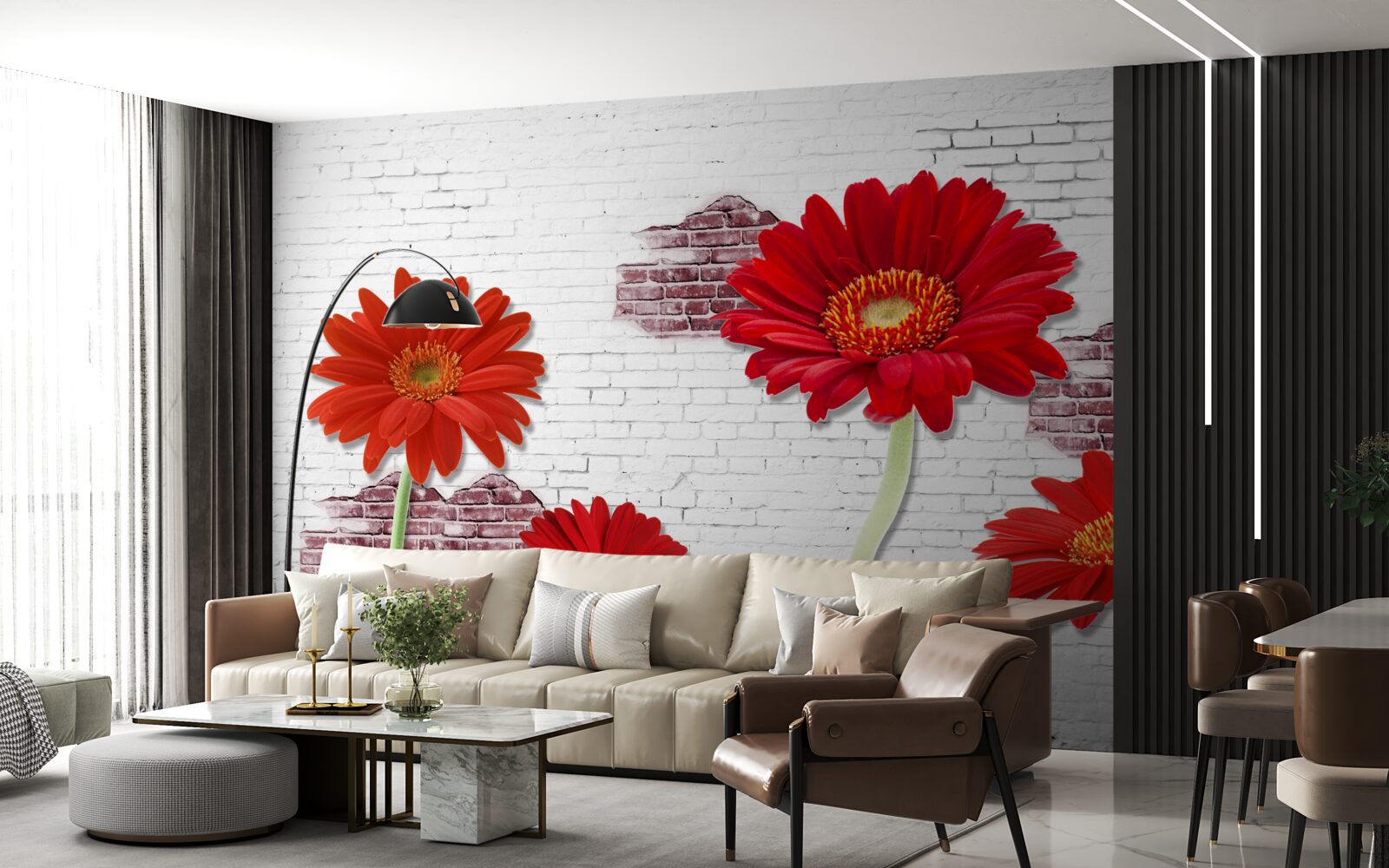Papier peint gerberas rouges élégants