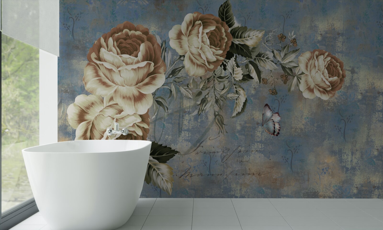 Papier peint une branche aux fleurs délicates de couleur crème se penche calmement au-dessus de l'eau