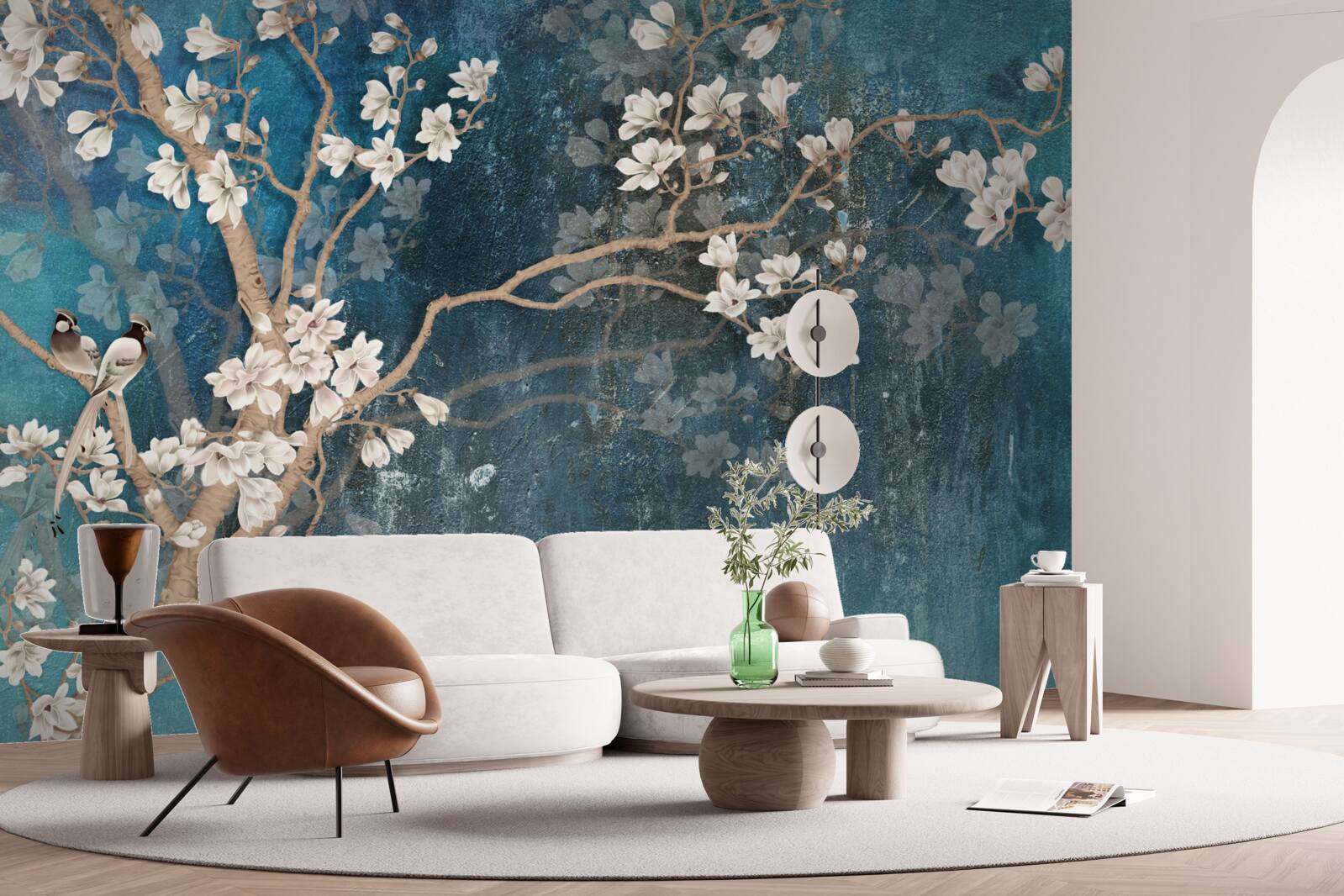 Papier peint magnolia en pleine floraison et tombée de la nuit