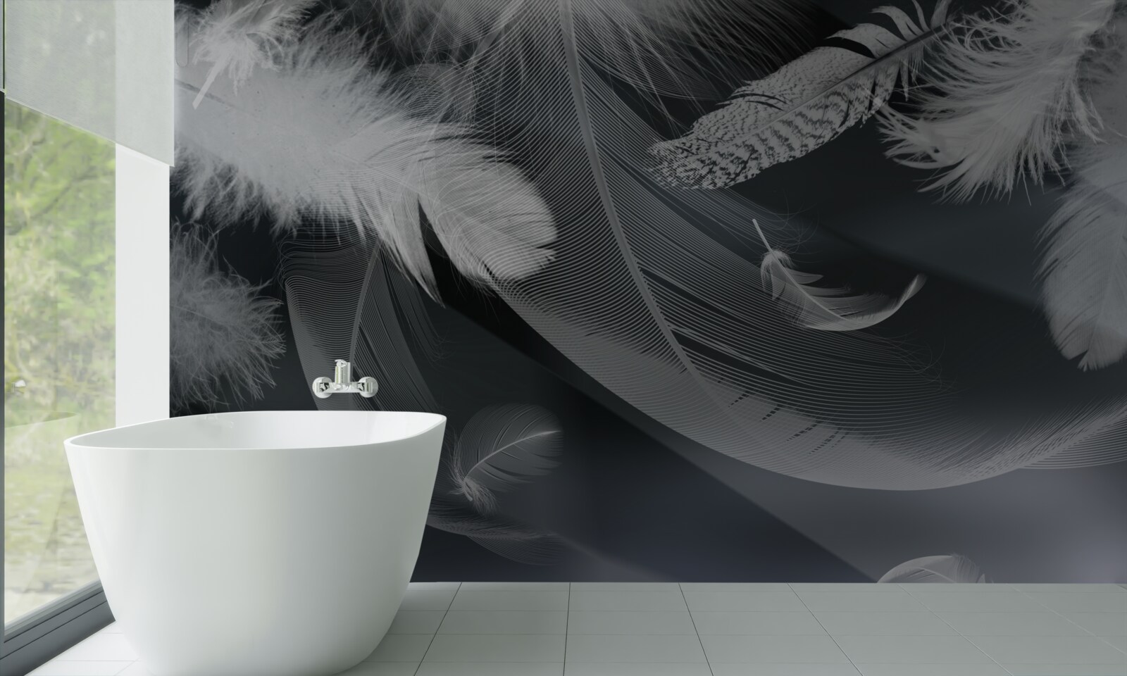 Papier peint des plumes d'un blanc éclatant dans un espace de ciel sombre